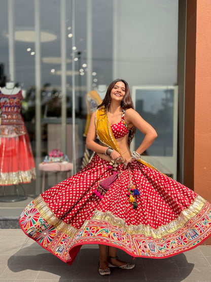 Maroon Bandhani Lehenga Set