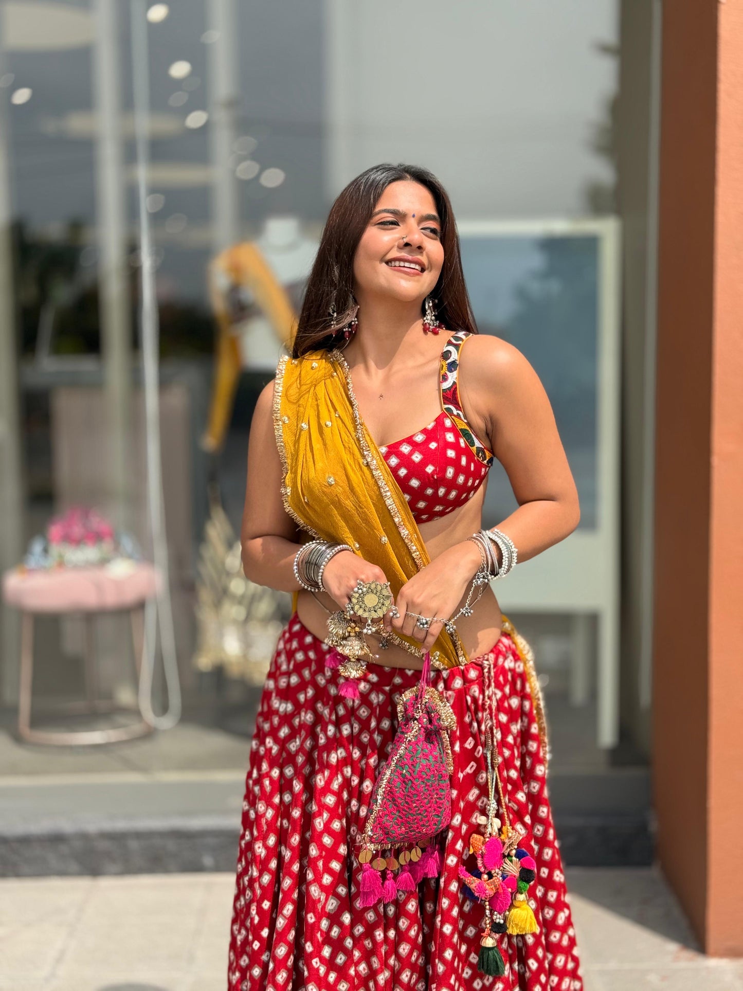 Maroon Bandhani Lehenga Set