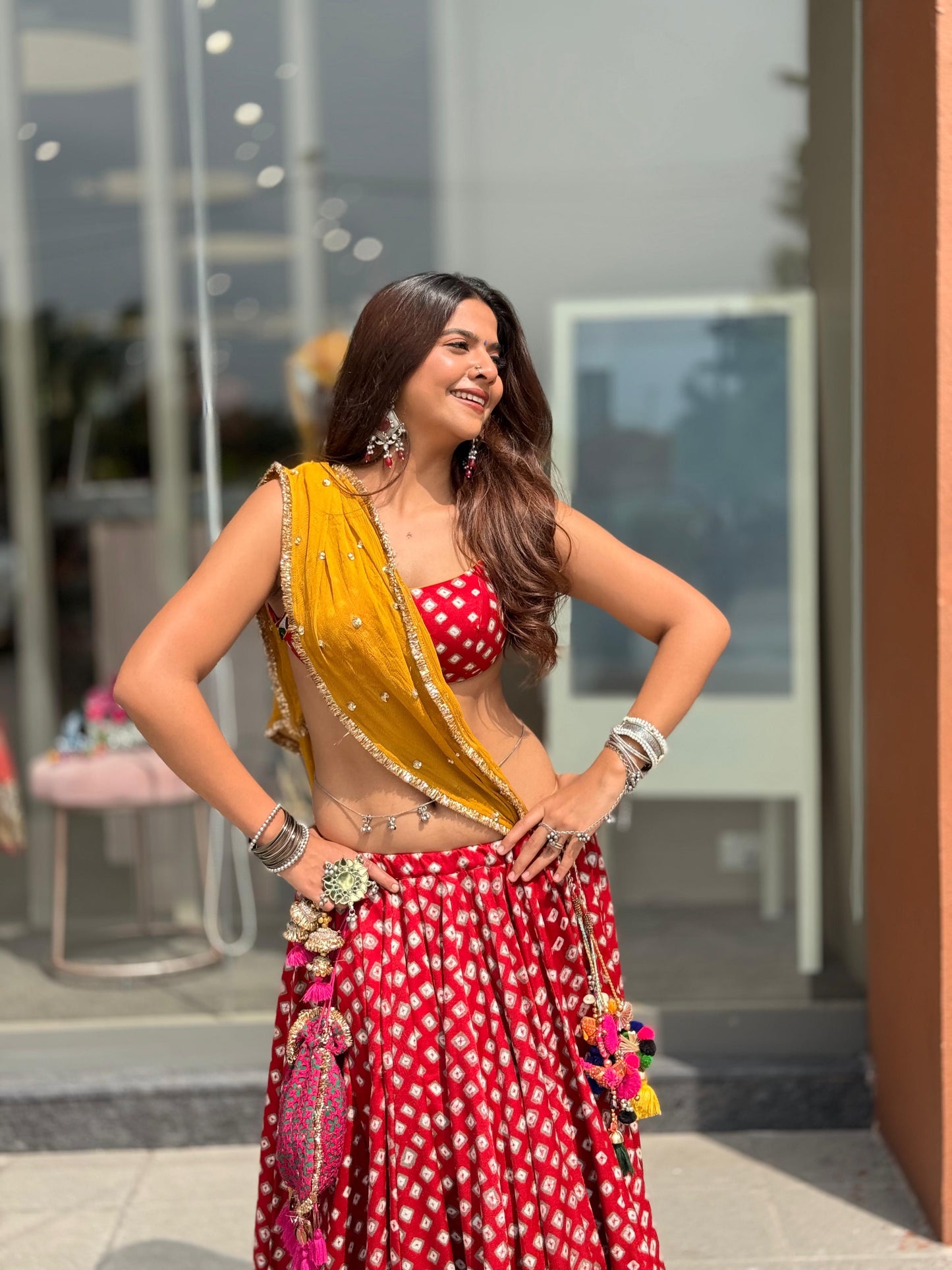 Maroon Bandhani Lehenga Set