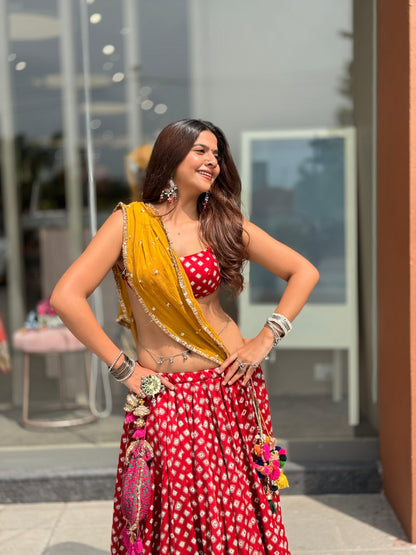 Maroon Bandhani Lehenga Set