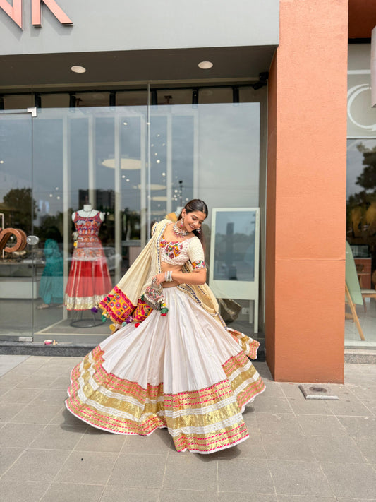 White Leheriya Lehenga Set
