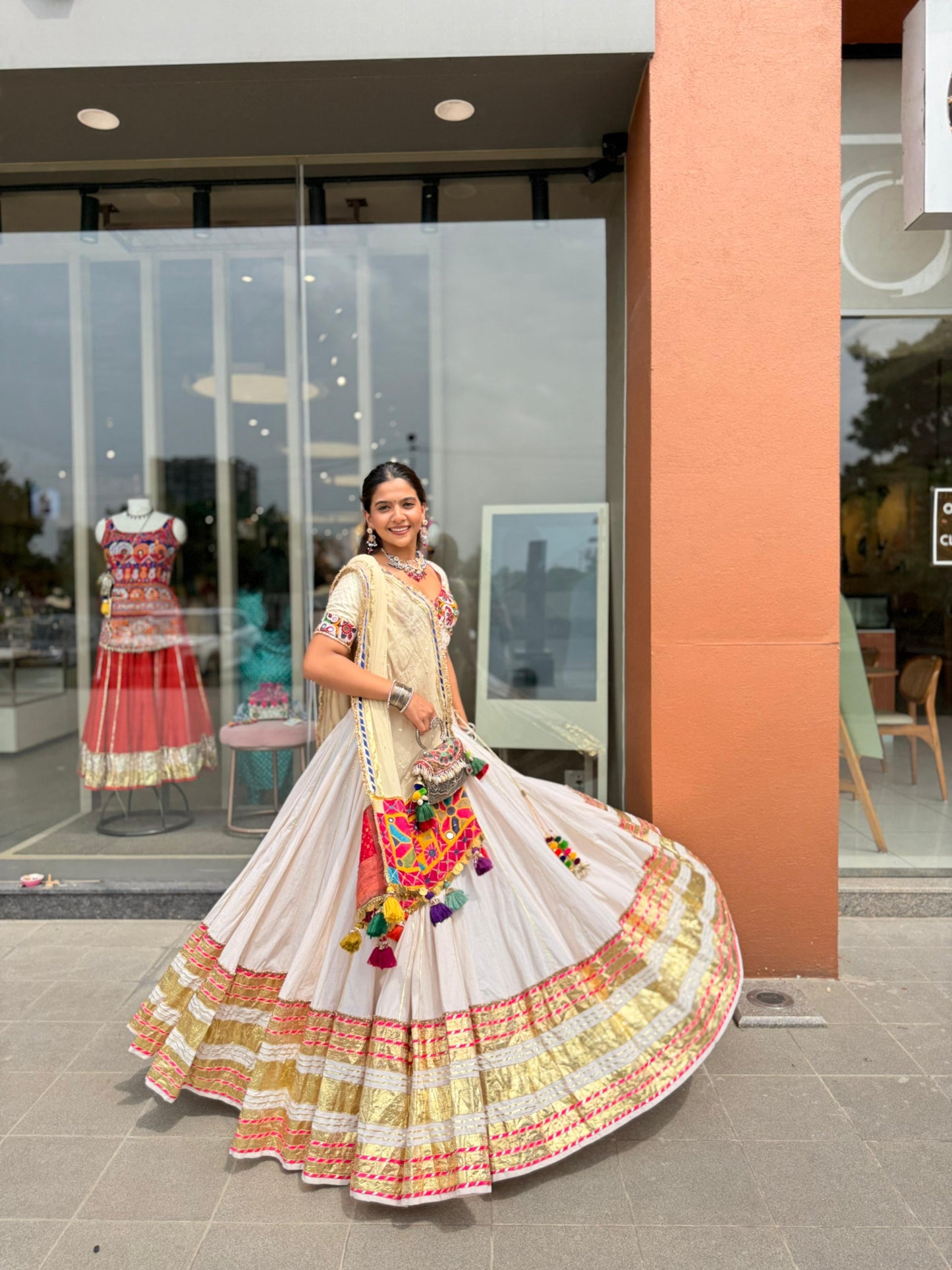 White Leheriya Lehenga Set