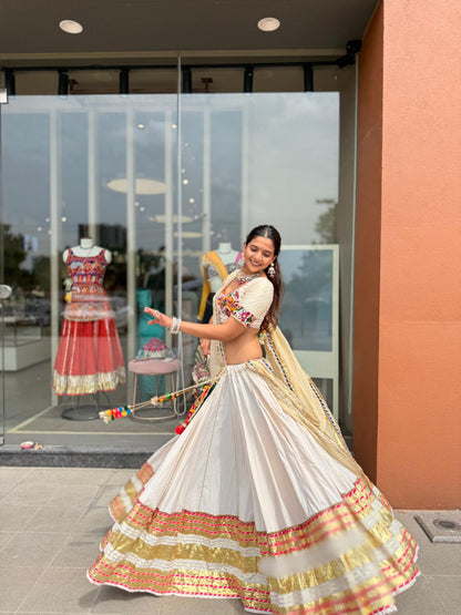 White Leheriya Lehenga Set