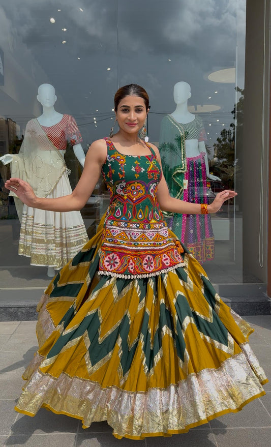Mustard Green Cotton Lehenga Set
