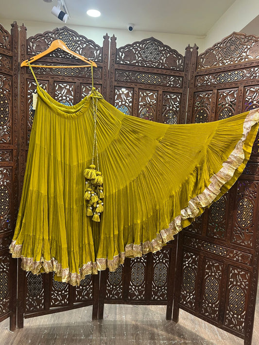 Mustard Green Flared Skirt