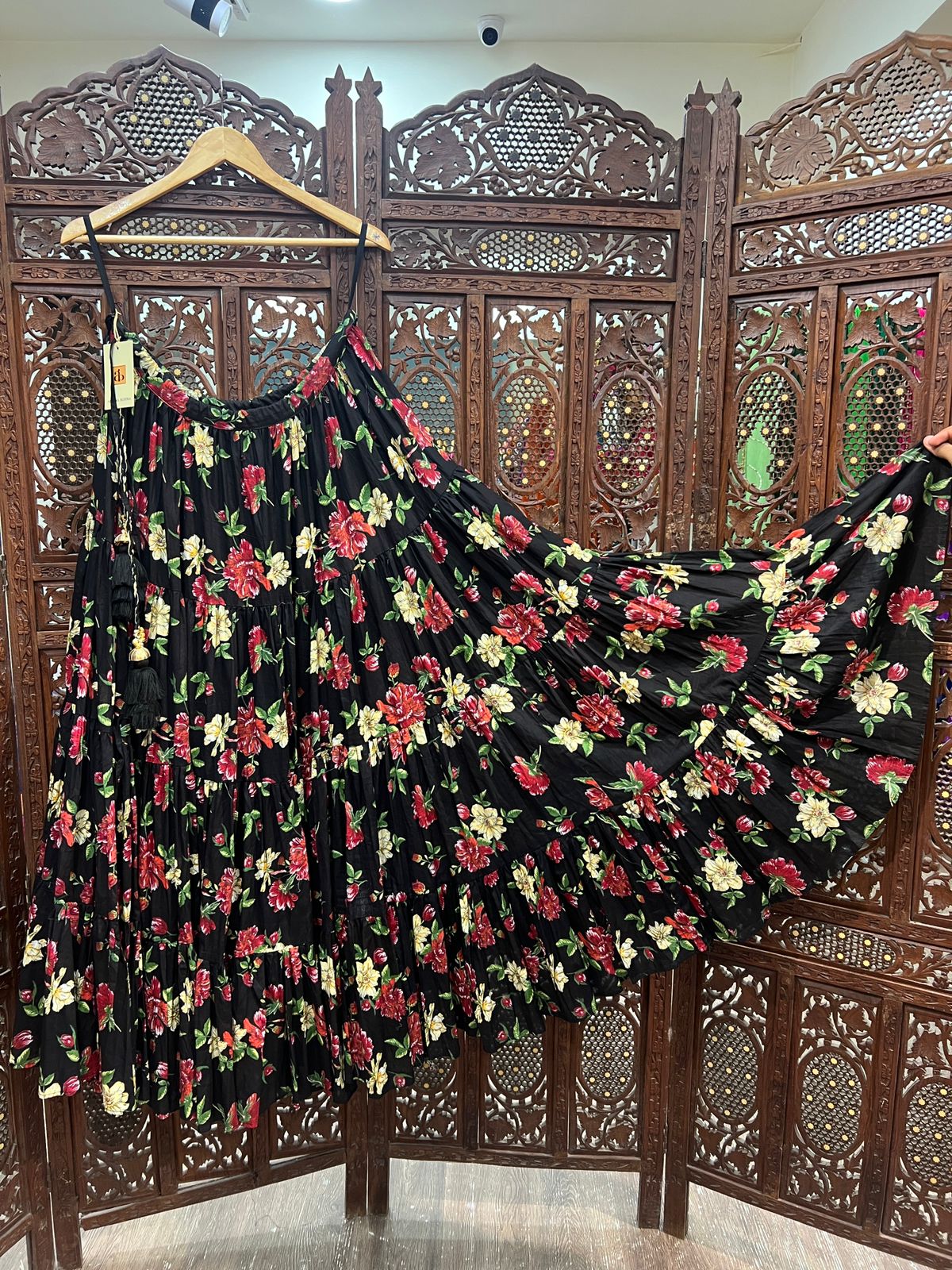 Mul Black Floral Skirt
