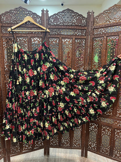 Mul Black Floral Skirt