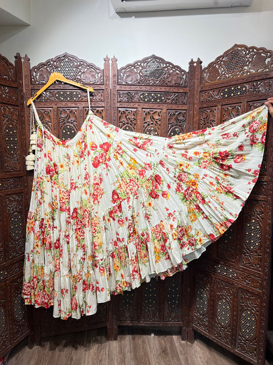 Mul White Floral Skirt