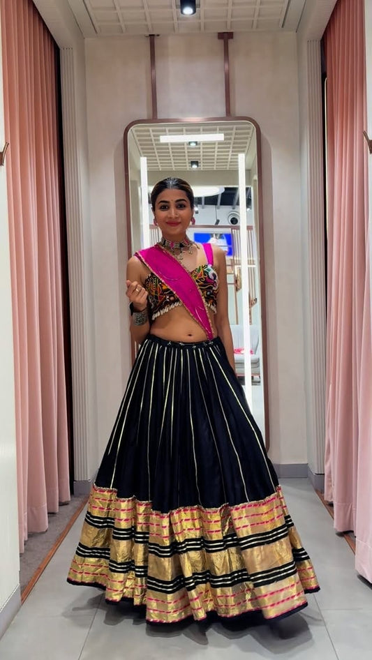 Black Leheriya Lehenga Set