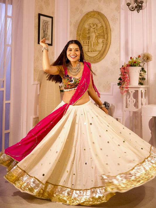 White Mirror Lehenga Set