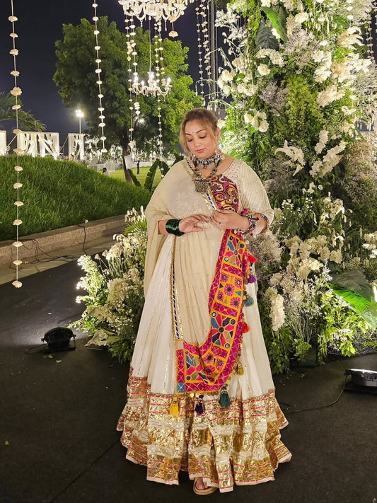 White Leheriya Lehenga Set