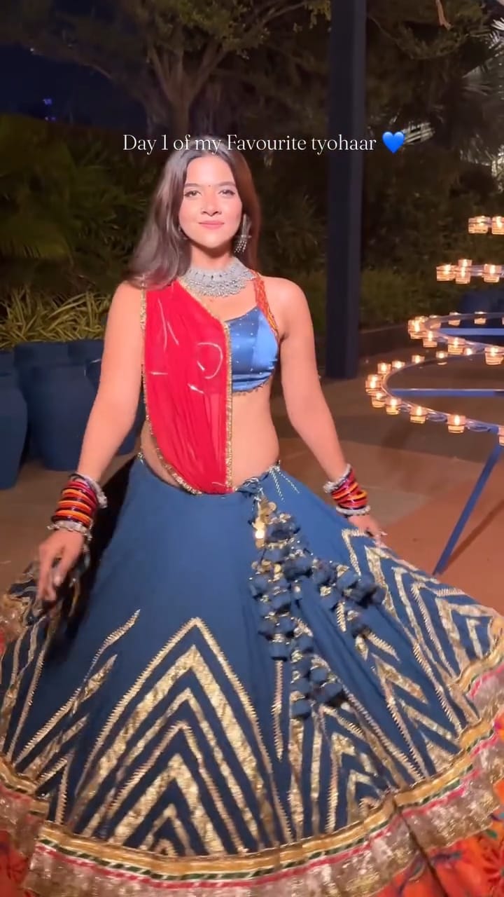 Teal Patch Cotton Lehenga Set