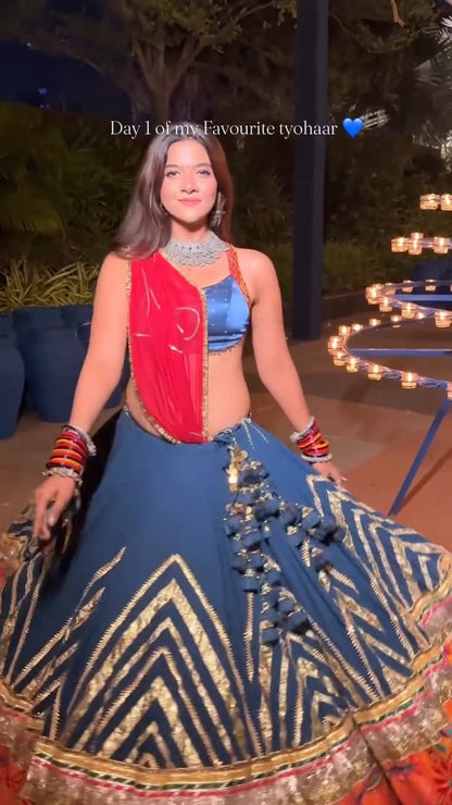 Teal Patch Cotton Lehenga Set