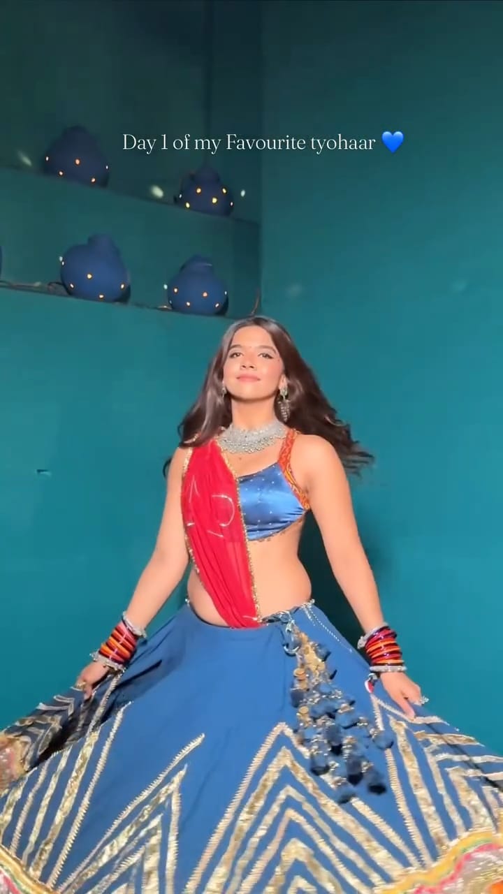 Teal Patch Cotton Lehenga Set