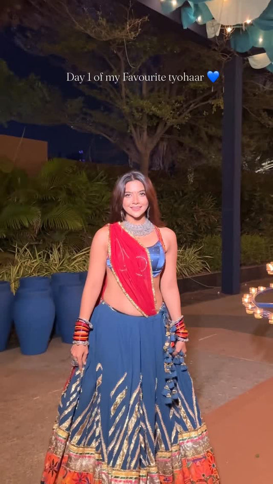 Teal Patch Cotton Lehenga Set