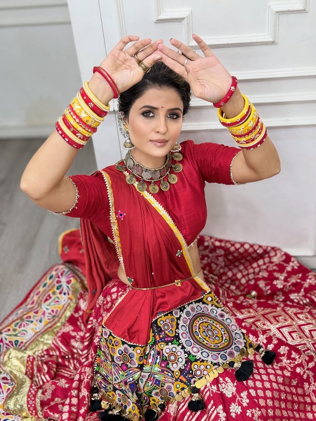 Maroon Bandhani Lehenga Set