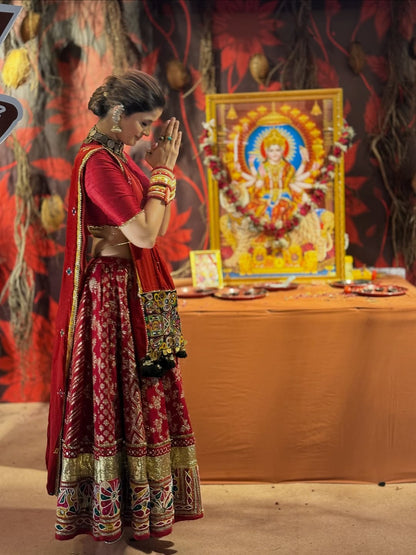 Maroon Bandhani Lehenga Set