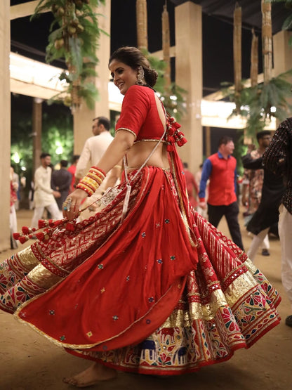 Maroon Bandhani Lehenga Set