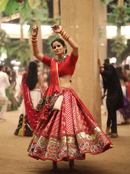 Maroon Bandhani Lehenga Set