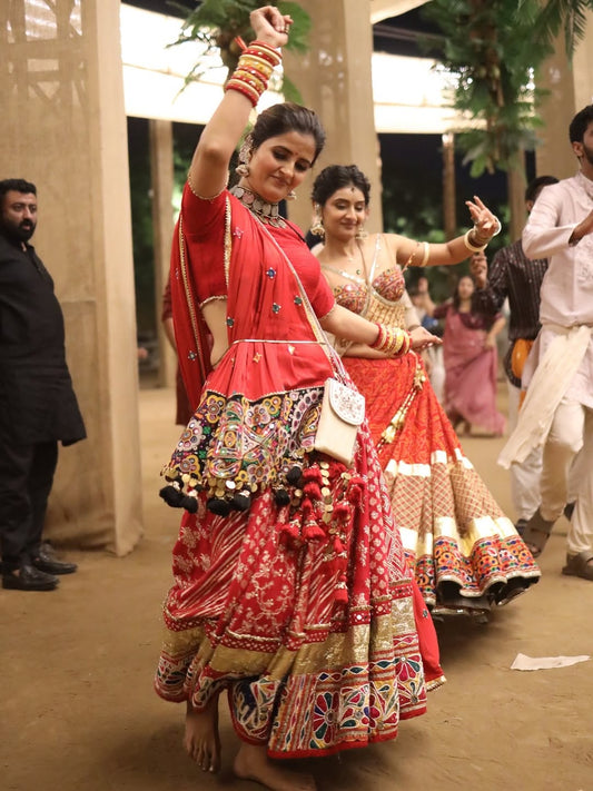 Maroon Bandhani Lehenga Set