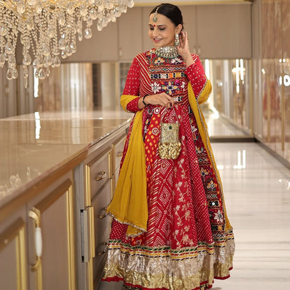 Red Anarkali Lehenga Set