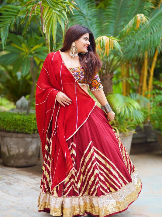 Maroon Cotton Lehenga Set