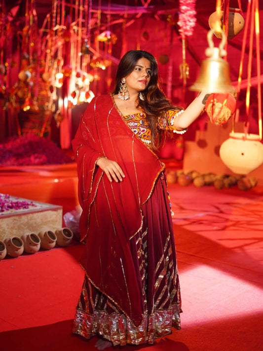 Maroon Cotton Lehenga Set