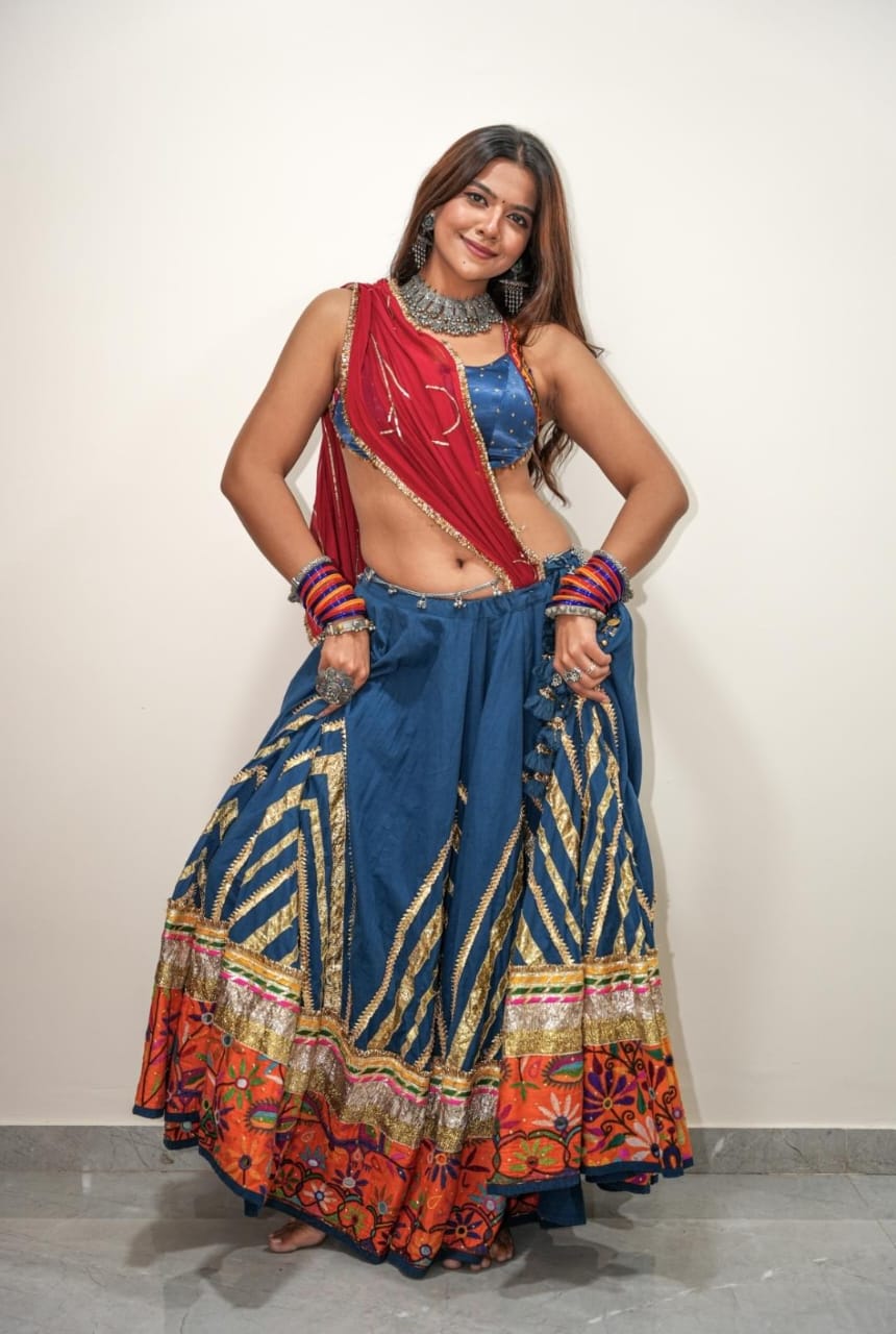 Teal Patch Cotton Lehenga Set