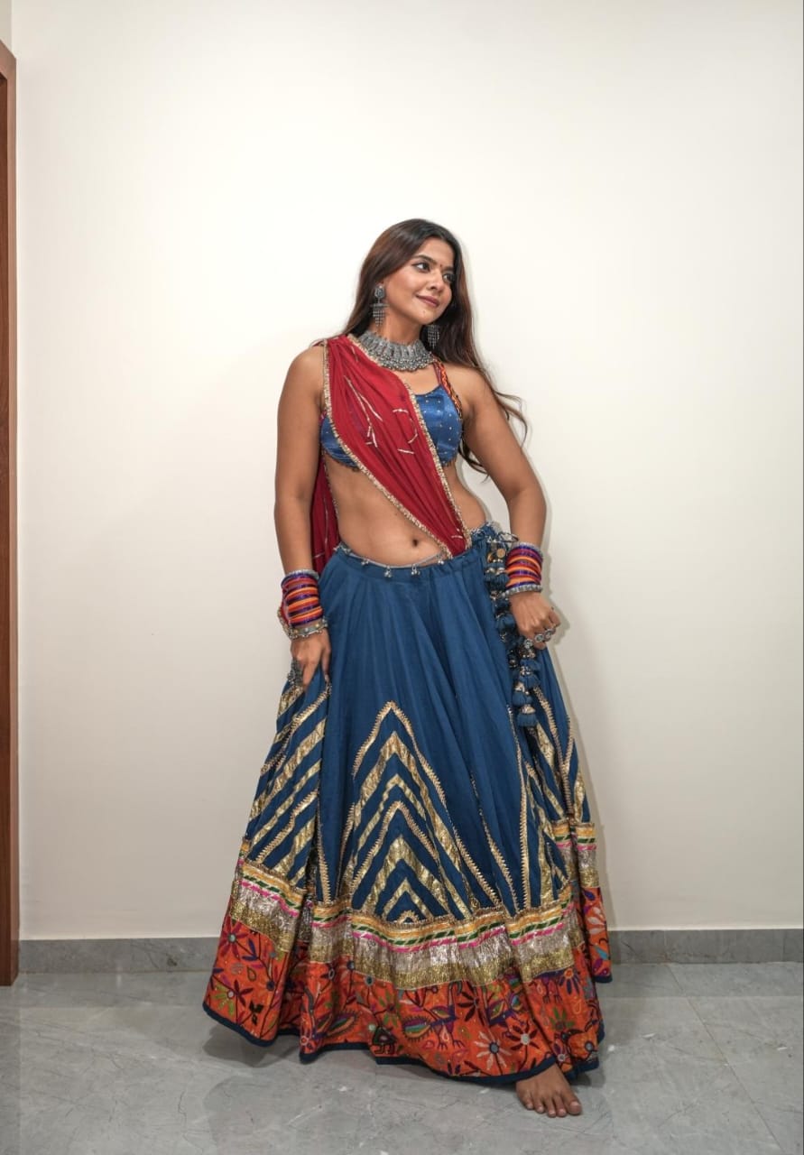 Teal Patch Cotton Lehenga Set