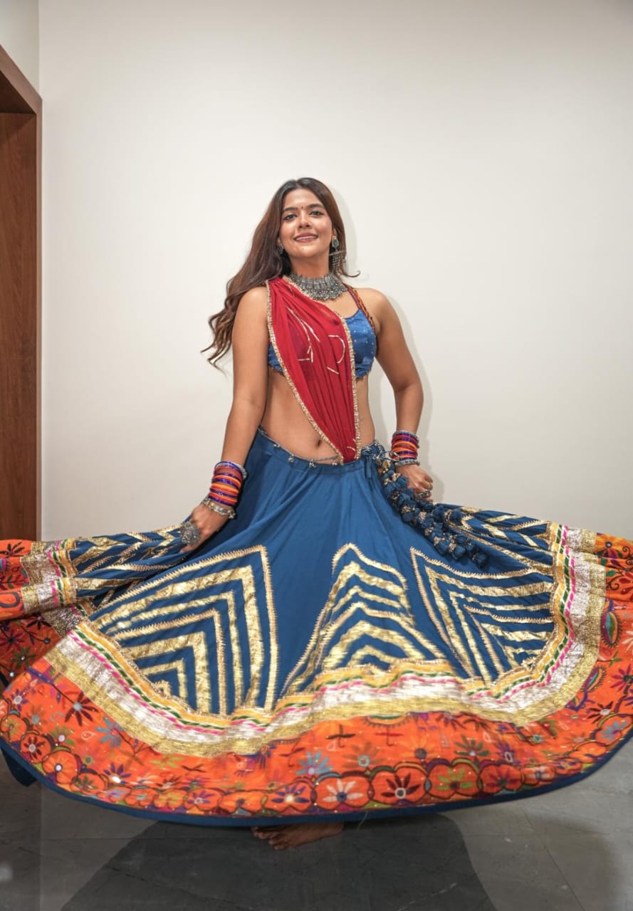 Teal Patch Cotton Lehenga Set