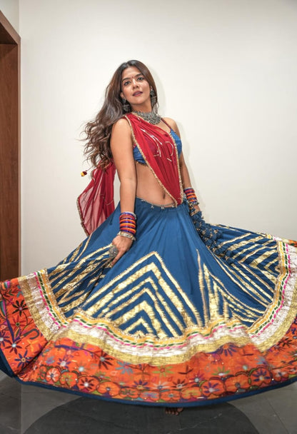 Teal Patch Cotton Lehenga Set