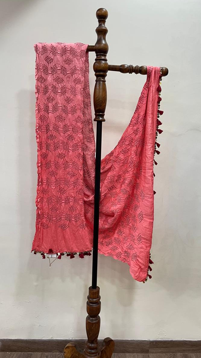 Peach Bandhani Dupatta