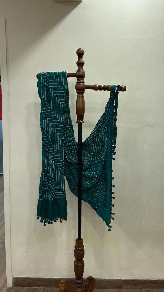 Teal Green Leheriya Dupatta