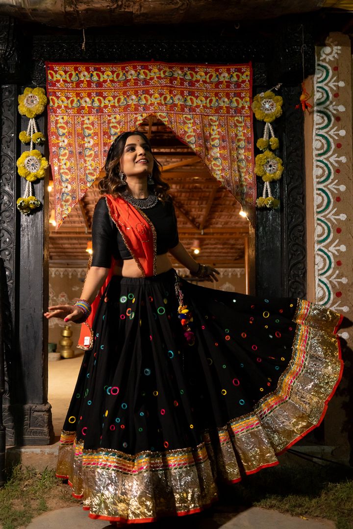 Black Multimirror Lehenga Set - Anjanase