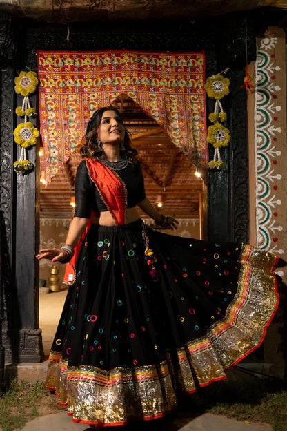 Black Multimirror Lehenga Set - Anjanase