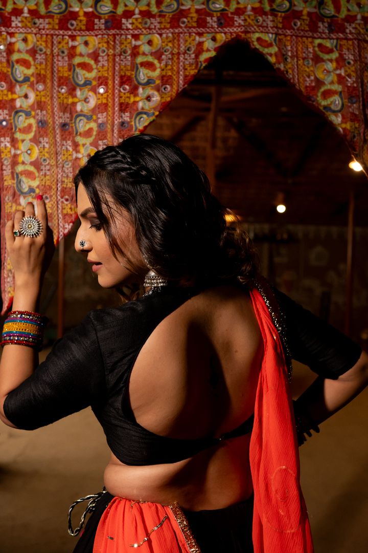 Black Multimirror Lehenga Set - Anjanase