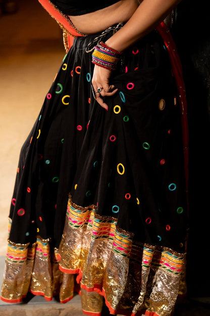 Black Multimirror Lehenga Set - Anjanase