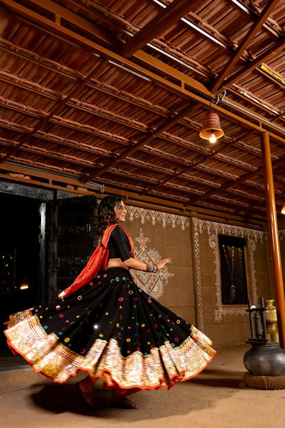 Black Multimirror Lehenga Set - Anjanase