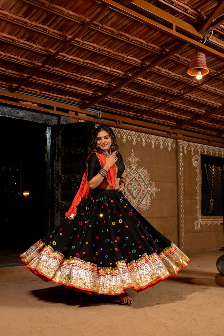 Black Multimirror Lehenga Set - Anjanase
