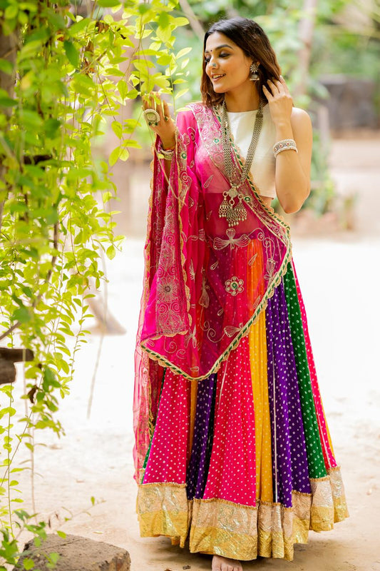 Multicolor Bandhani Skirt - Anjanase