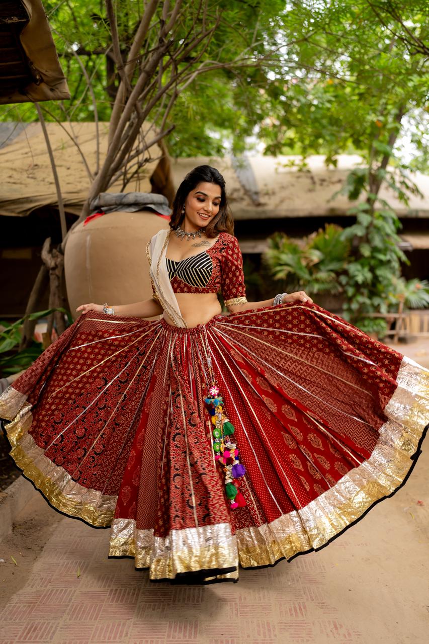 Red Gamthi Lehenga Set - Anjanase