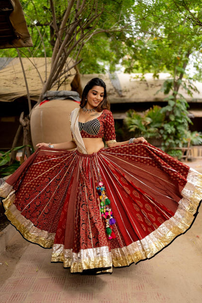 Red Gamthi Lehenga Set - Anjanase