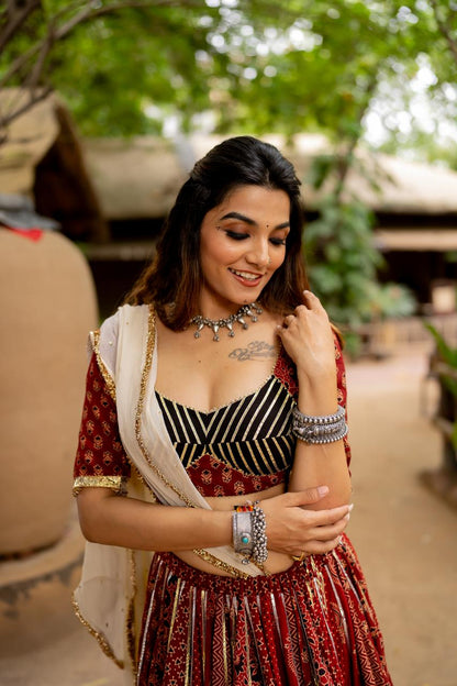 Maroon Black Blouse - Anjanase
