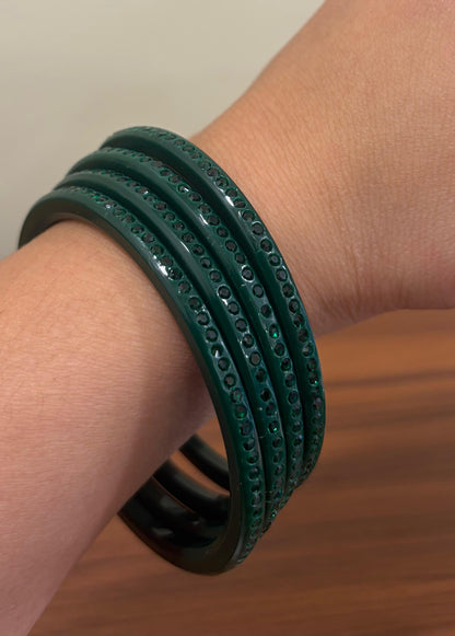 Dark Green Diamond Bangles ( Set of 4 )