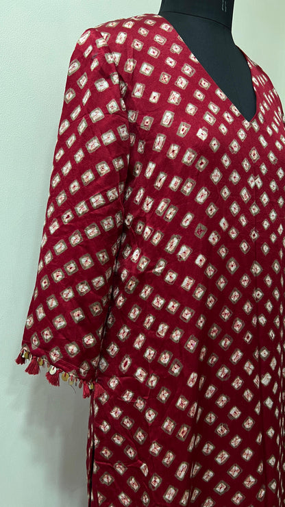 Maroon Bandhani Coord Set