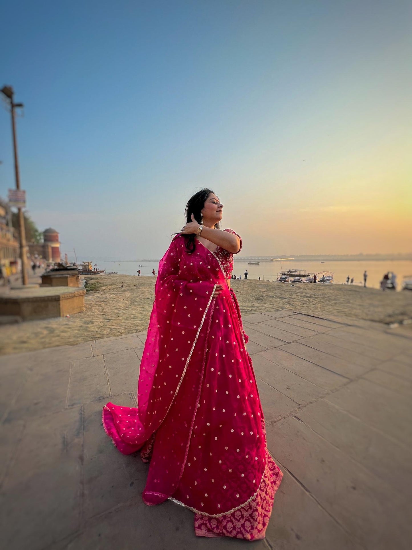 Pink Muga Lehenga Set