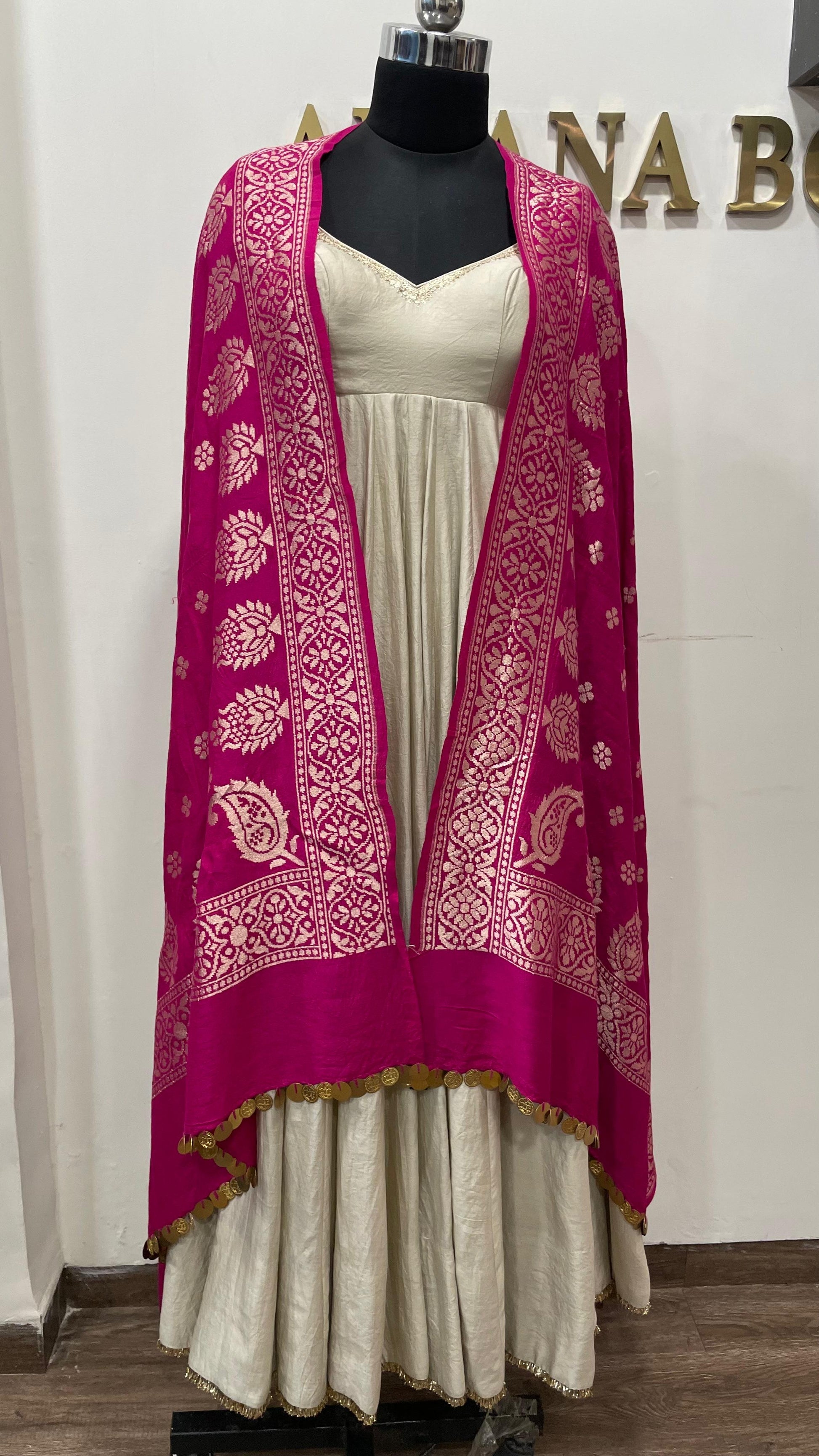 Pink Muga Print Dupatta