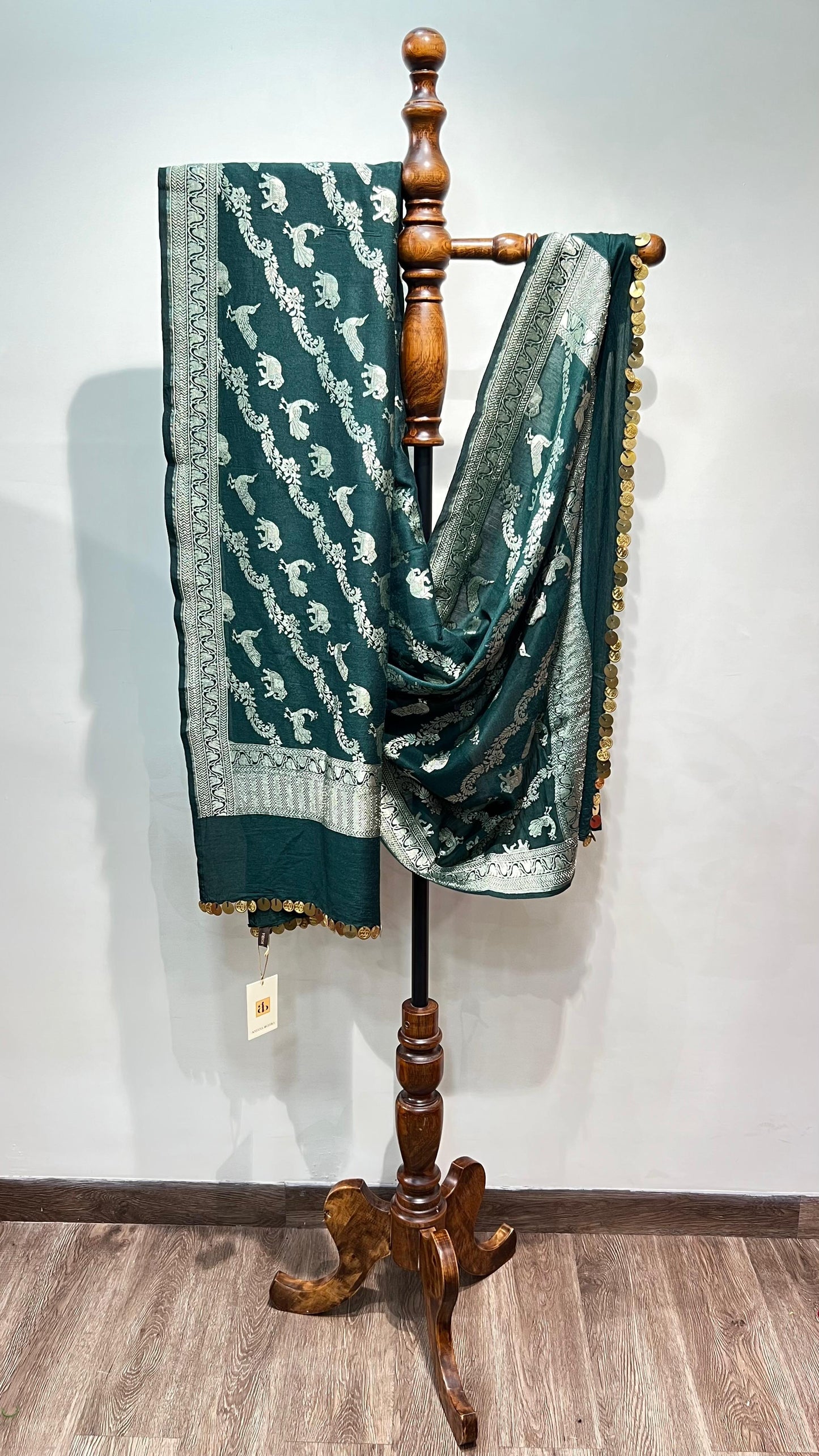 Teal Green Muga Print Dupatta