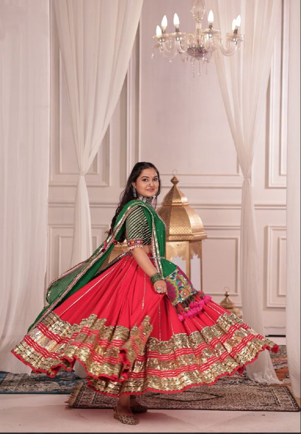 Red Leheriya Lehenga Set
