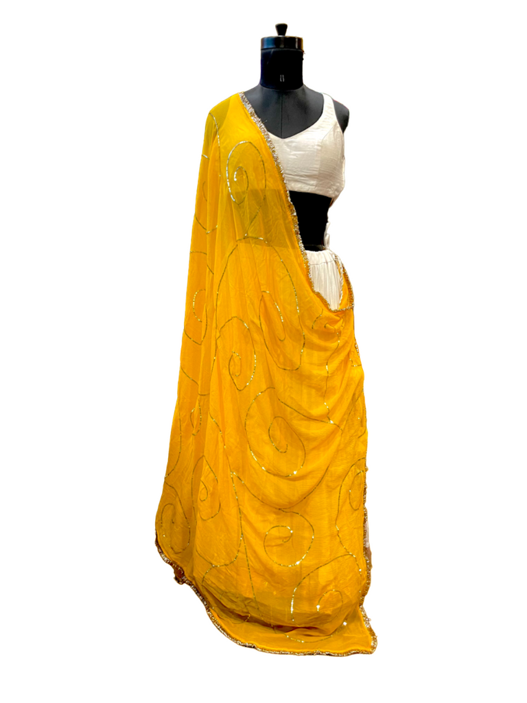 Yellow ghumer chiffon Dupatta - Anjanase